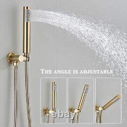 Brushed Gold Concealed Shower Mixer Set Round Twin Head Combo 2 Way Valve Taps