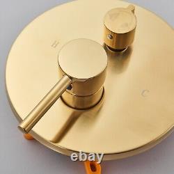 Brushed Gold Concealed Shower Mixer Set Round Twin Head Combo 2 Way Valve Taps