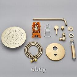 Brushed Gold Concealed Shower Mixer Set Round Twin Head Combo 2 Way Valve Taps