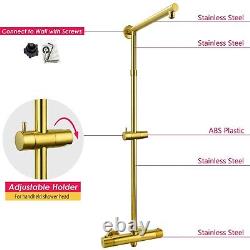 Brushed Gold Exposed Thermostatic Mixer Twin Shower Head Round Slider Bar 8 Set