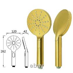 Brushed Gold Exposed Thermostatic Mixer Twin Shower Head Round Slider Bar 8 Set