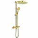 Brushed Gold Thermostatic Mixer Shower Set Twin Heads Exposed Slide Bar 8-12