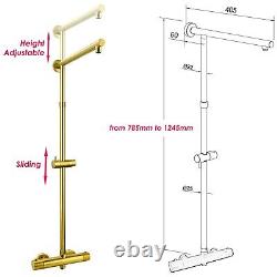 Brushed Gold Thermostatic Mixer Shower Set Twin Heads Exposed Slide Bar 8-12