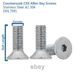 COUNTERSUNK ALLEN KEY BOLTS STAINLESS STEEL DIN 7991 M8 8mm