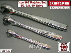CRAFTSMAN TOOLS 3 pc 1/4 3/8 1/2 SEALED HEAD Fine Tooth Ratchet Wrench set 90T