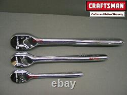 CRAFTSMAN TOOLS 3 pc 1/4 3/8 1/2 SEALED HEAD Fine Tooth Ratchet Wrench set 90T