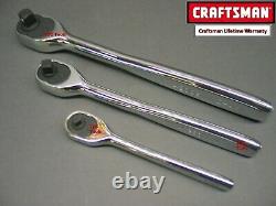 CRAFTSMAN TOOLS 3 pc 1/4 3/8 1/2 SEALED HEAD Fine Tooth Ratchet Wrench set 90T