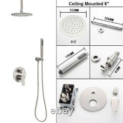 Ceiling Mount Round Brushed Nickel Shower Head 2-Way Mixer Valve Hand Shower Tap