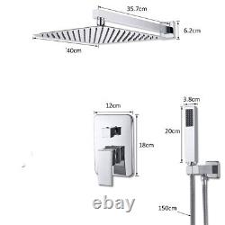 Chrom 2-Way Concealed Shower Mixer Square 40cm Over Head Rail Bathroom Hand Set