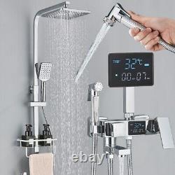 Chrome Exposed Shower Mixer Twin Head Large Bar Set Bathroom Square Valve System