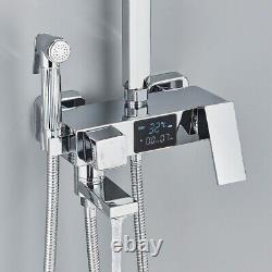 Chrome Exposed Shower Mixer Twin Head Large Bar Set Bathroom Square Valve System