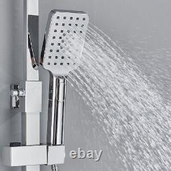 Chrome Exposed Shower Mixer Twin Head Large Bar Set Bathroom Square Valve System