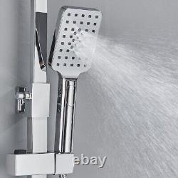 Chrome Exposed Shower Mixer Twin Head Large Bar Set Bathroom Square Valve System