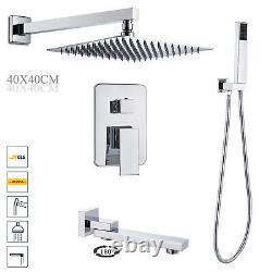 Chrome Shower Mixer Set Concealed 3 way Valve Wall Mount Large Square Twin Head