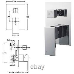 Chrome Square Dual Shower Heads Ceiling Set Concealed Mixer Handset Holder Kit