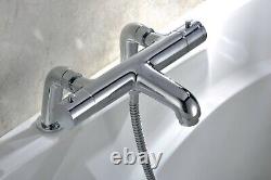 Chrome Thermostatic Bath Shower Mixer Tap with Round Dual Rigid Riser Shower Kit