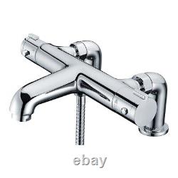 Chrome Thermostatic Bath Shower Mixer Tap with Round Dual Rigid Riser Shower Kit