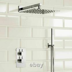 Chrome Thermostatic Shower Mixer Square Bathroom Concealed Twin Head Valve Set