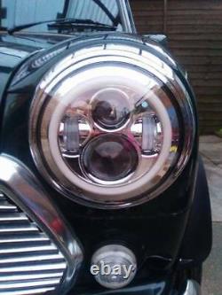 Classic Mini 7'' Silver Chrome LED Head Lights Halo Ring plug and play 1275 1.3