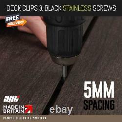 Composite Decking Clips Hidden Fixings Plastic T WPC & BLACK Stainless Screws