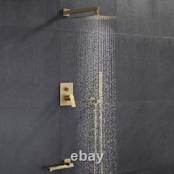 Concealed Bathroom Shower Mixer Tap Set Square 30cm Head Hand Spray Brushed Gold