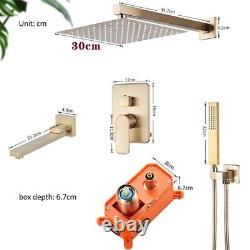 Concealed Bathroom Shower Mixer Tap Set Square 30cm Head Hand Spray Brushed Gold