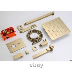 Concealed Bathroom Shower Mixer Tap Set Square 30cm Head Hand Spray Brushed Gold