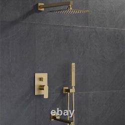 Concealed Bathroom Shower Mixer Tap Set Square 30cm Head Hand Spray Brushed Gold