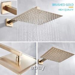 Concealed Bathroom Shower Mixer Tap Set Square 30cm Head Hand Spray Brushed Gold