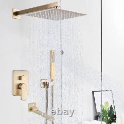 Concealed Bathroom Shower Mixer Tap Set Square 30cm Head Hand Spray Brushed Gold