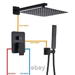 Concealed Shower Mixer Set Black System Tap 12'' Square Shower Head Wall Mounted