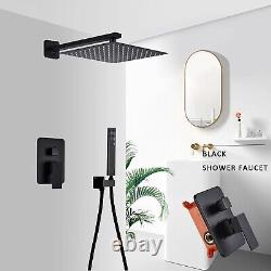 Concealed Shower Mixer Set Black System Tap 12'' Square Shower Head Wall Mounted