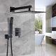 Concealed Shower Mixer Set Taps Black Square Rainfall Head Combo With Valve Kit