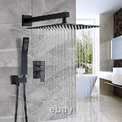 Concealed Shower Mixer Set Taps Black Square Rainfall Head Combo with Valve Kit