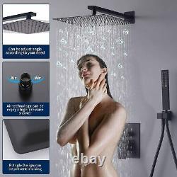 Concealed Shower Mixer Set Taps Black Square Rainfall Head Combo with Valve Kit