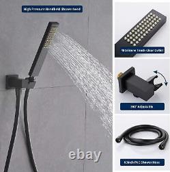Concealed Shower Mixer Set Taps Black Square Rainfall Head Combo with Valve Kit