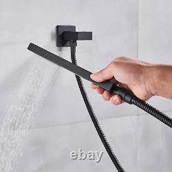 Concealed Shower Mixer Set Taps Black Square Rainfall Head Combo with Valve Kit