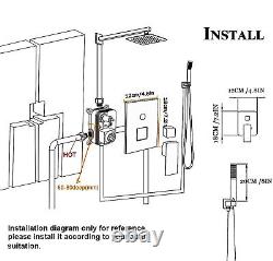 Concealed Shower Mixer Set Taps Black Square Rainfall Head Combo with Valve Kit