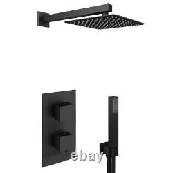Concealed Thermostatic Shower Mixer Square Black Bathroom Twin Head Valve Set