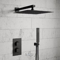 Concealed Thermostatic Shower Mixer Square Black Bathroom Twin Head Valve Set