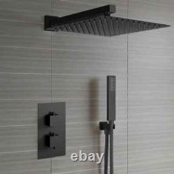 Concealed Thermostatic Shower Mixer Square Chrome Bathroom Twin Head Valve Set