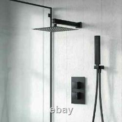 Concealed Thermostatic Shower Mixer Square Chrome Bathroom Twin Head Valve Set