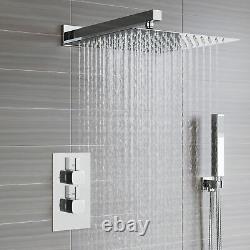 Concealed Thermostatic Shower Mixer Square Chrome Bathroom Twin Head Valve Set