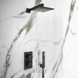 Concealed Thermostatic Shower Mixer Square Chrome Bathroom Twin Head Valve Set