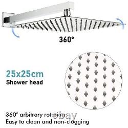 Concealed Thermostatic Shower Mixer Square Chrome Bathroom Twin Head Valve Set