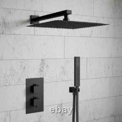 Concealed Thermostatic Shower Mixer Square Chrome Bathroom Twin Head Valve Set
