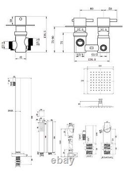 Concealed Thermostatic Shower Mixer Square Chrome Bathroom Twin Head Valve Set