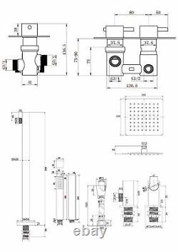 Concealed Thermostatic Shower Mixer Square Chrome Bathroom Twin Head Valve Set