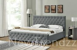 Dark Grey Ottoman Storage Bed with Matching Fabric Buttons in Head & Foot Board