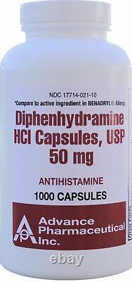 Diphenhydramine 50mg Allergy Medicine Generic Benadryl 1000 Capsules per Bottle